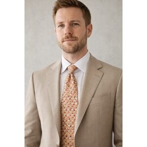 Emilio Pucci Silk Necktie Men One Size Pink Orange Geometric Made in Italy Good